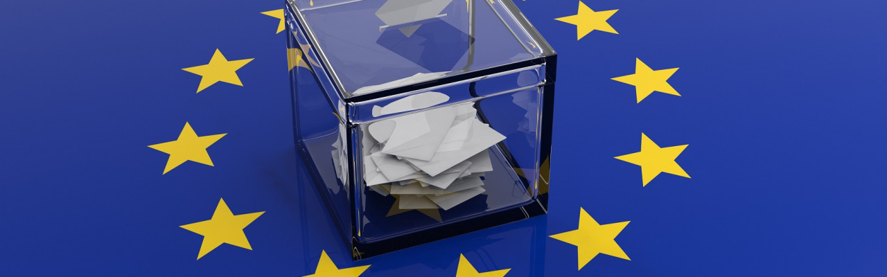 Ballot box on a european union flag background. 3d illustration